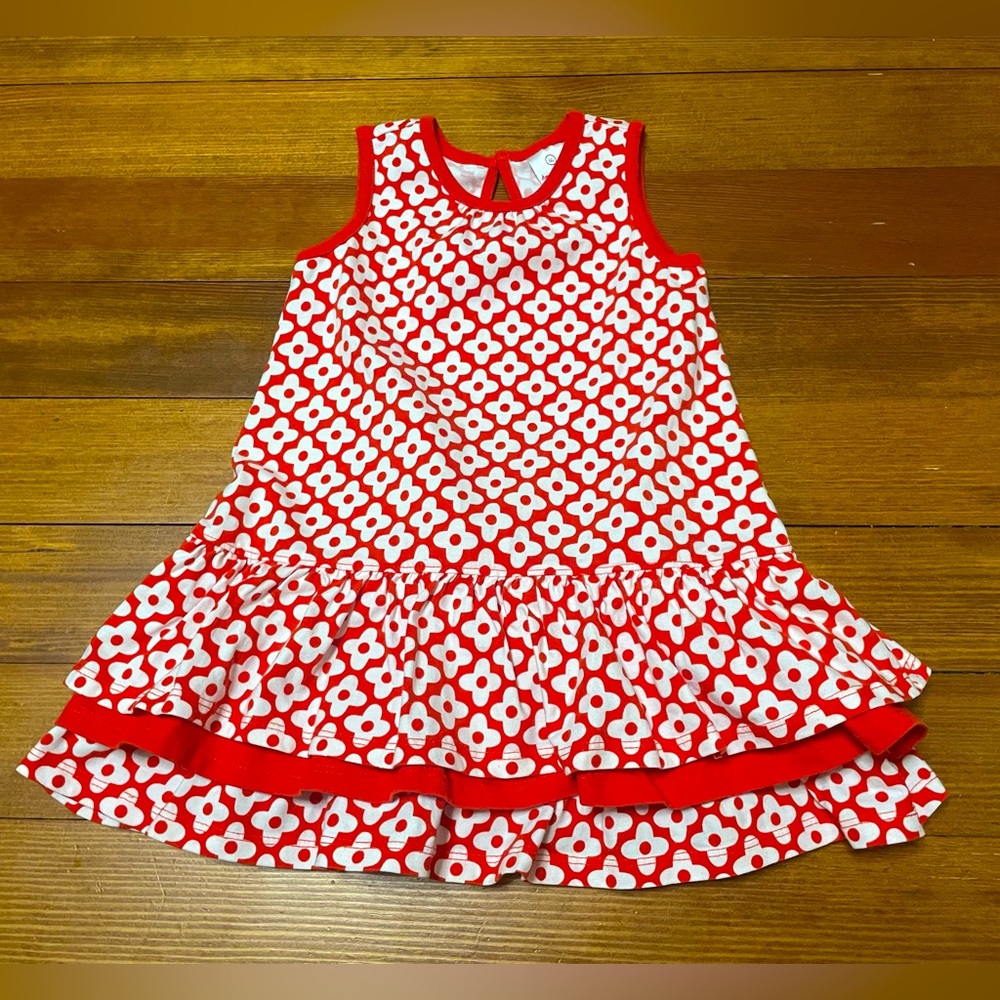 Hanna Andersson Red & White Floral Ruffle Tank Dress Size 80 cm 18-24 Months